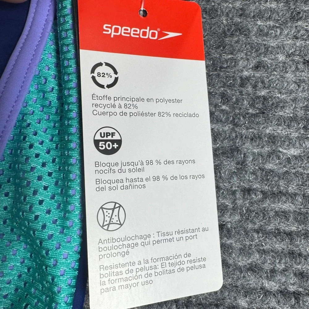 Speedo Girls Mesh Thick Strap One Piece Swimsuit Navy Purple Aqua Size 10 NWT